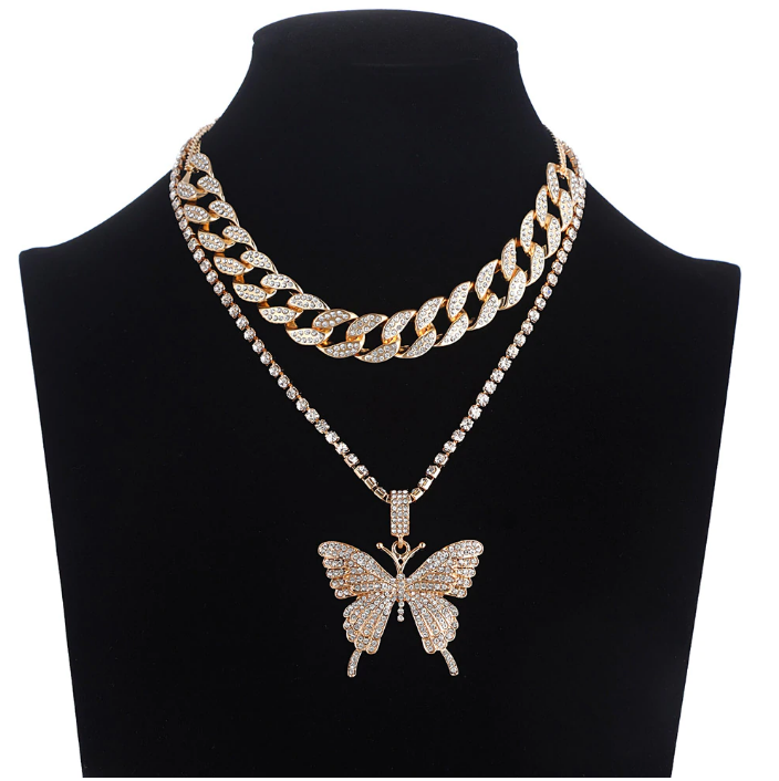 Bling Butterfly Choker Necklace Set