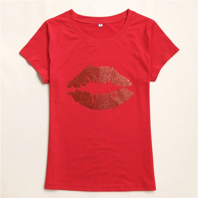 Red glitter lips t shirt new arrivals