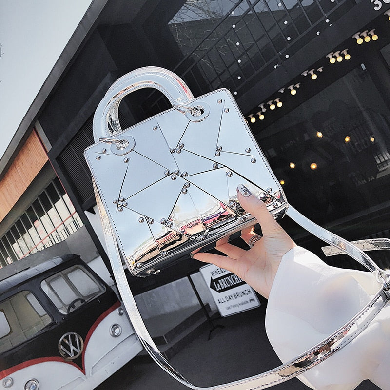 Silver mirror-effect shopper bag