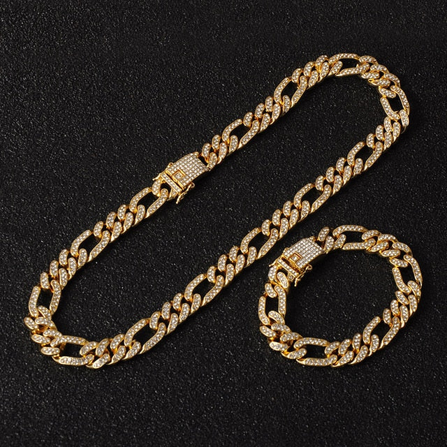 Bling Cuban Necklace & Bracelet Set