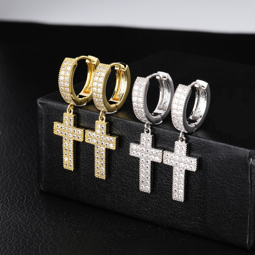 Bling Iced Cross Earring