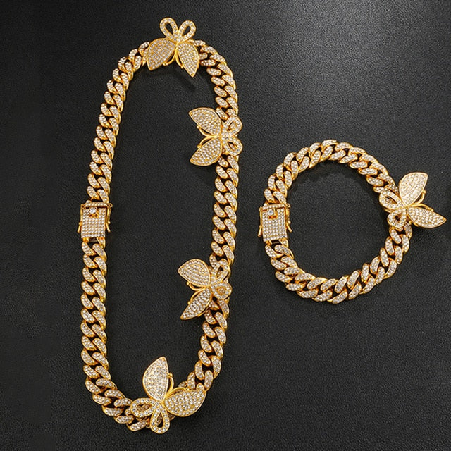 Bling Butterfly Necklace & Bracelet Set